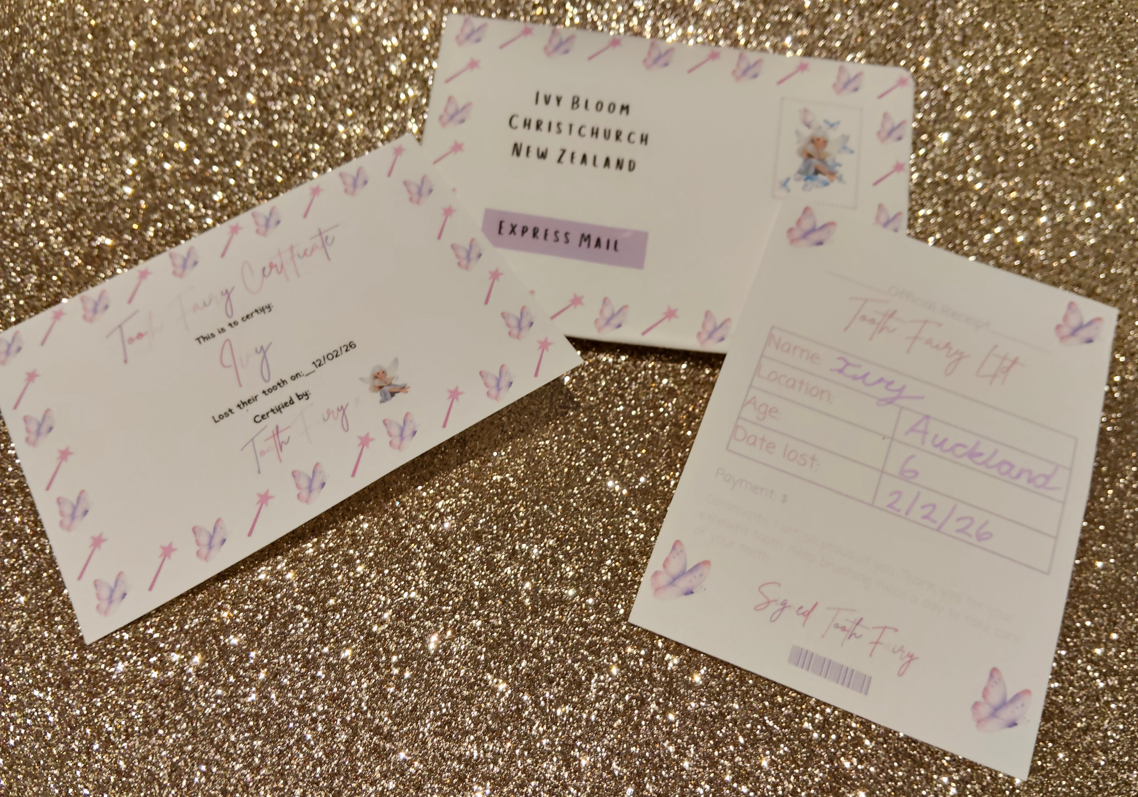 Missing tooth, tooth fairy certificate and receipt